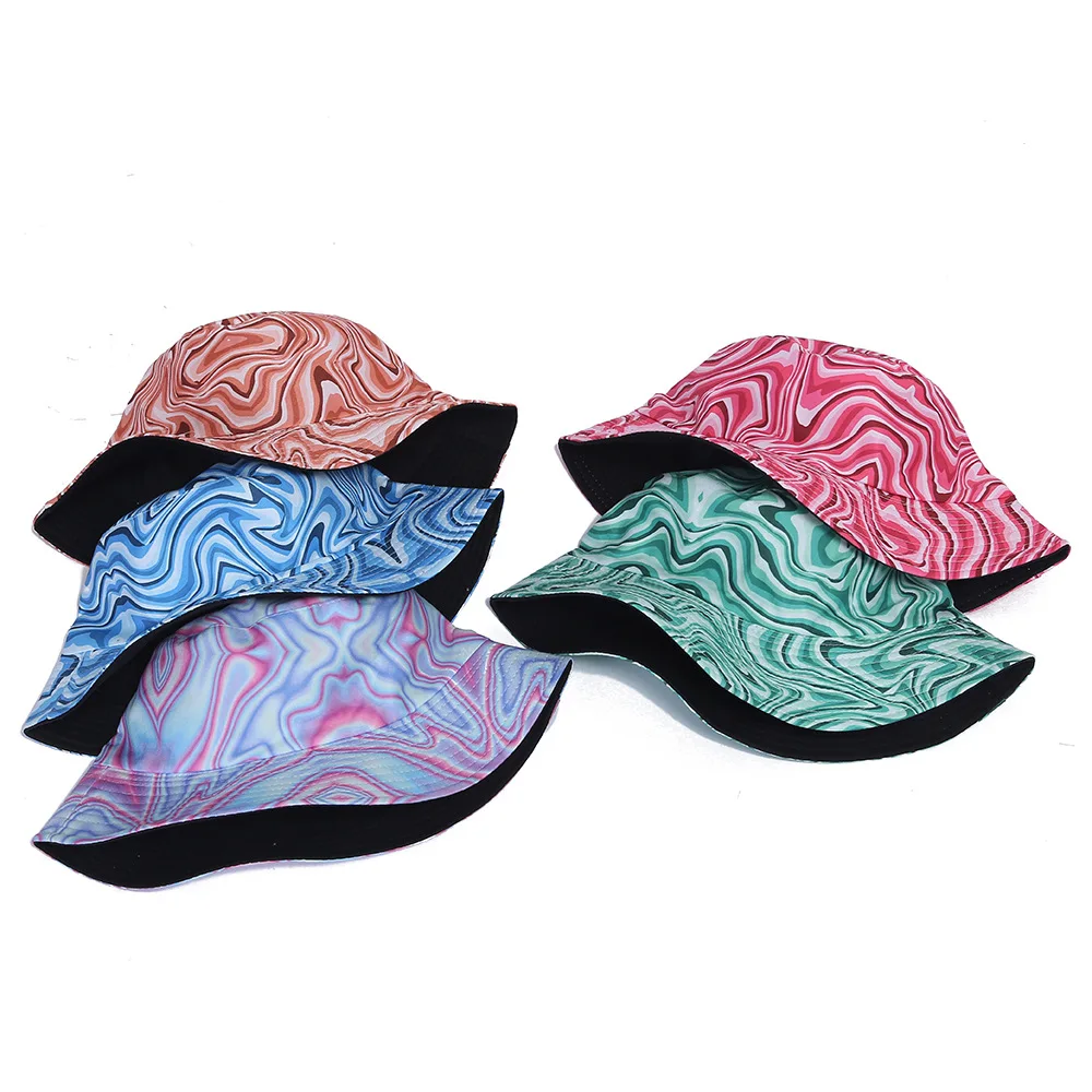 

New Double Sided Fisherman Hat Unisex Manufacturers Wholesale Summer Sunscreen Bucket Hat Tie-Dye Travel Hat