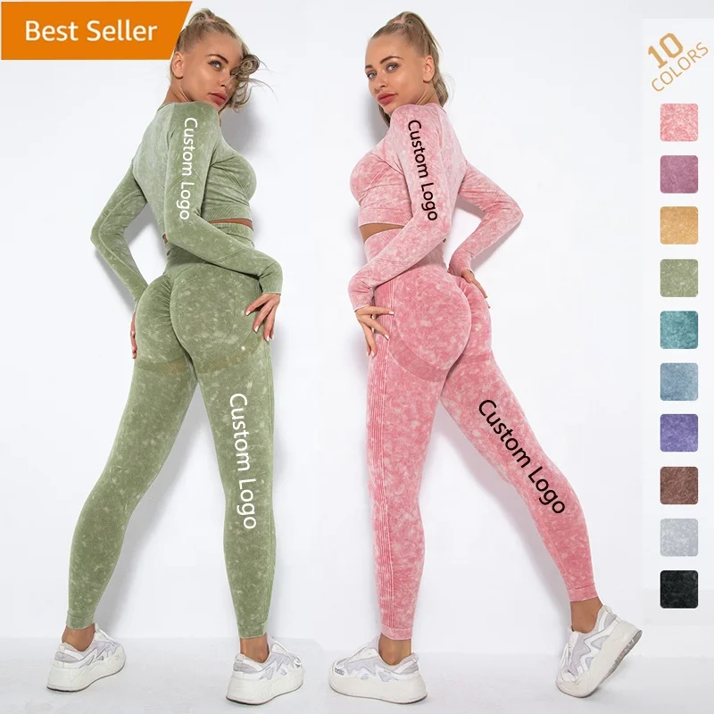 

Dropshipping Women's Yoga Outfits 2 Piece Scrunch Butt Lifting High Waisted Leggings with Sports Gym Long Sleeve Clothes Sets, Black, yellow , coffee,blue, dark green, gray, pink, purple