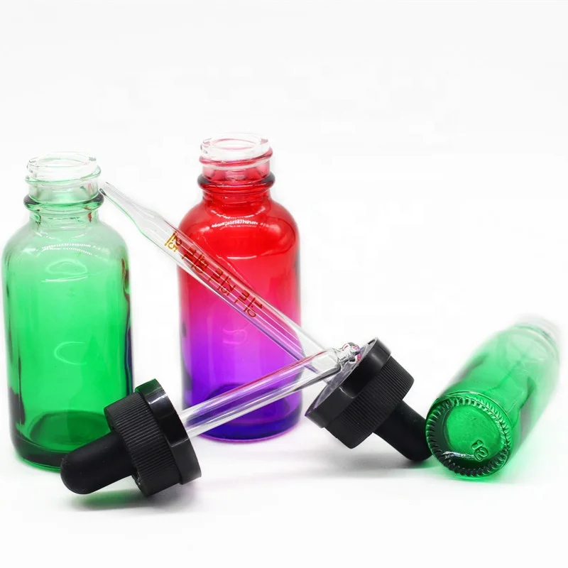 
15 ml 0.5oz 30 ml 1oz faded green and red boston round glass bottle with childproof glass dropper for cosmetic 