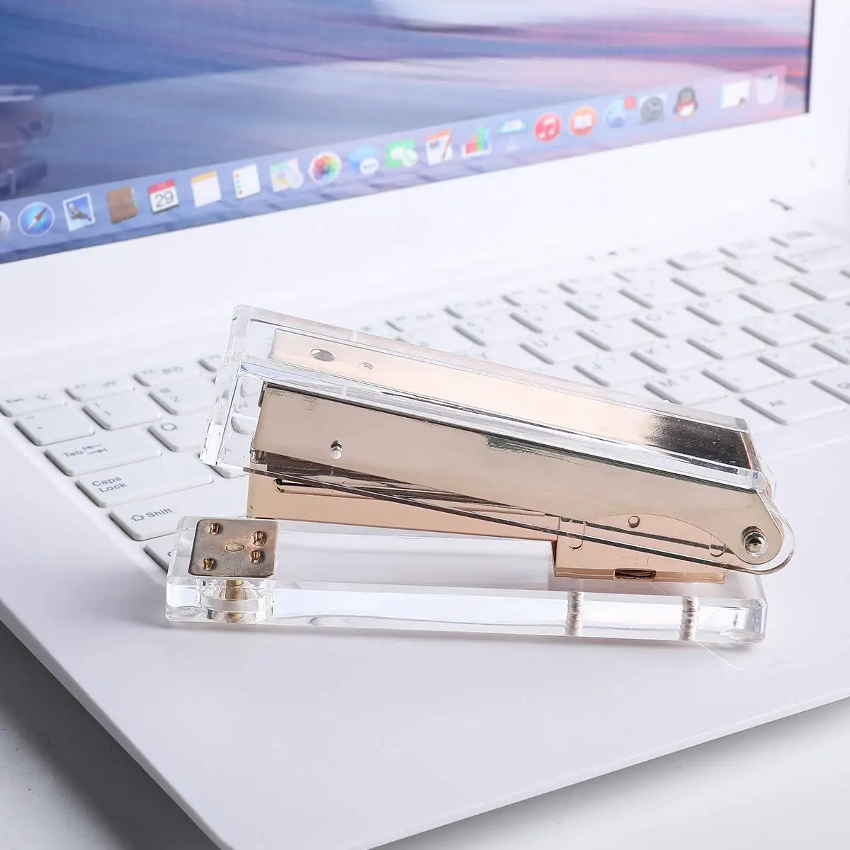 Acrylic Clear Desktop Stapler Gold Modern Business Design Office Desk Rose Gold 