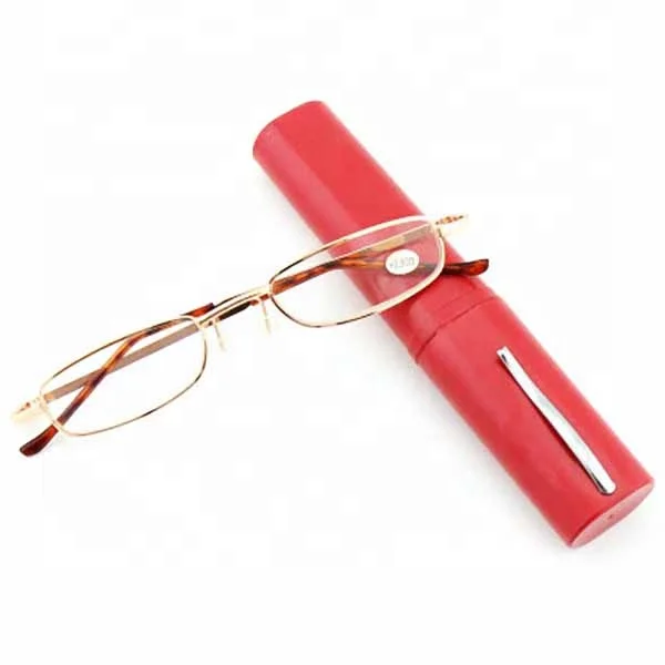 

Fashion Cheap Women Men Presbyopic Glasses Metal Slim Frame Spring Hinge Pen Reading Glasses With Alloy Tube Case, Customize color