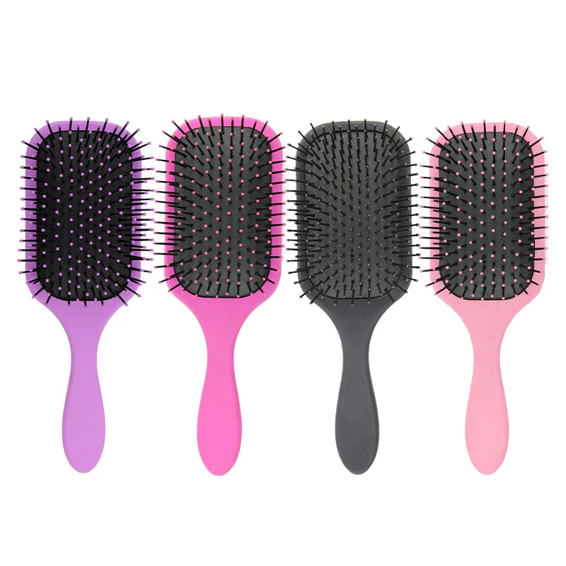 

Customized Logo Detangling Brush Paddle Cushion Nylon Bristle Hair Brush, Black, pink, rose red, purple