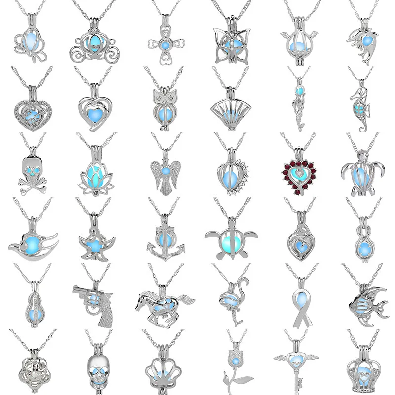 

Halloween 3 Colors Luminous Necklace Glow In The Dark Necklaces Gifts Glowing Beads Open Cage Animal Pendant Necklace
