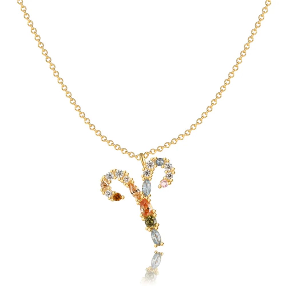 

2022 Delicate Fashion Jewelry Colorful CZ Horoscope Necklace Gold Plated S925 Silver Zodiac Pendant Necklace