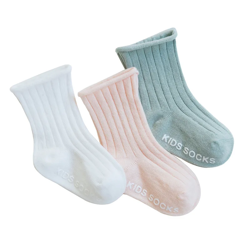 

China factory cotton solid color newborn baby socks toddler grip anti slip socks kids, 6 colors/custom