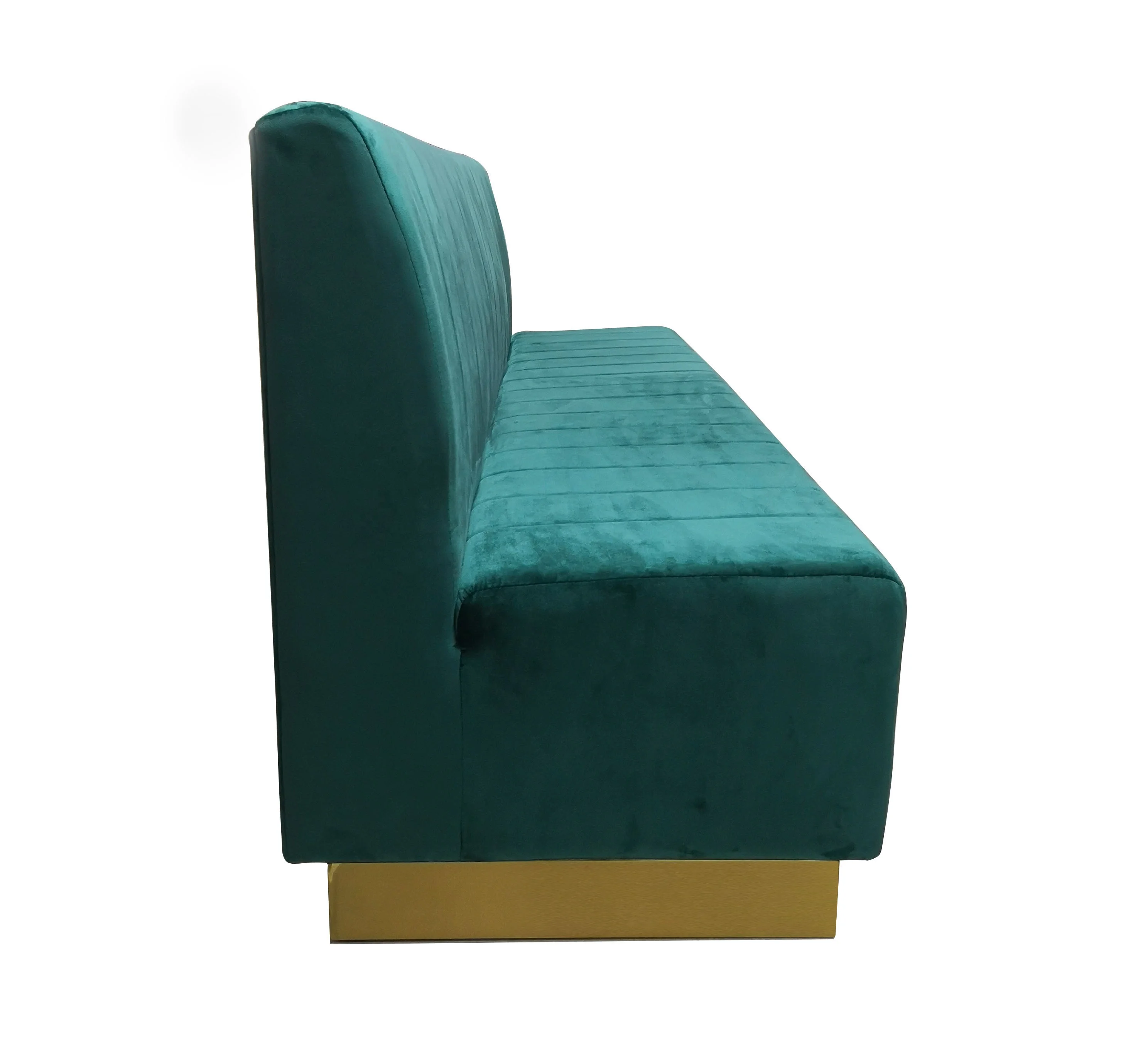 
Green velvet restaurant sofa booth seating custom make Long wall bench gold base restaurant furniture 