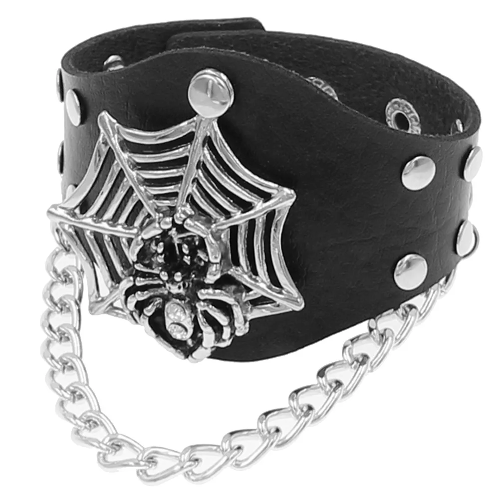 Punk Hip Hop Hand Jewelry Handmade Leather Spider Web Chain Bracelet Wristband Adjustable Personalized Bracelet