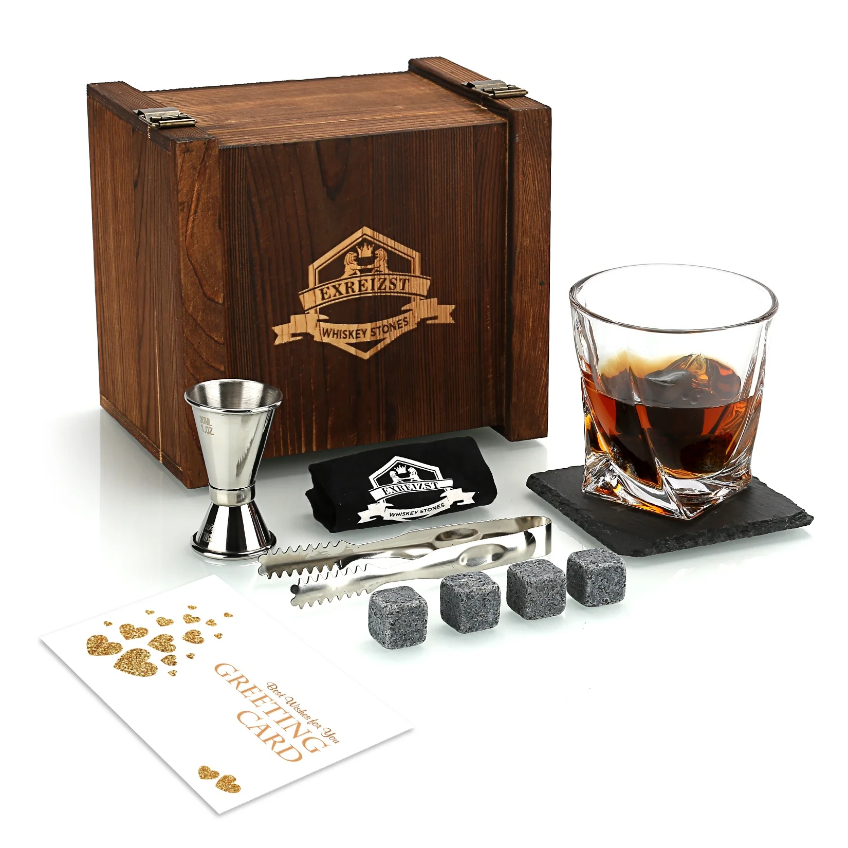 

Best Sell Granite Cubes and Stones Whiskey Stones Gift Set For men Twist Glass Whiskey Glass with Stones