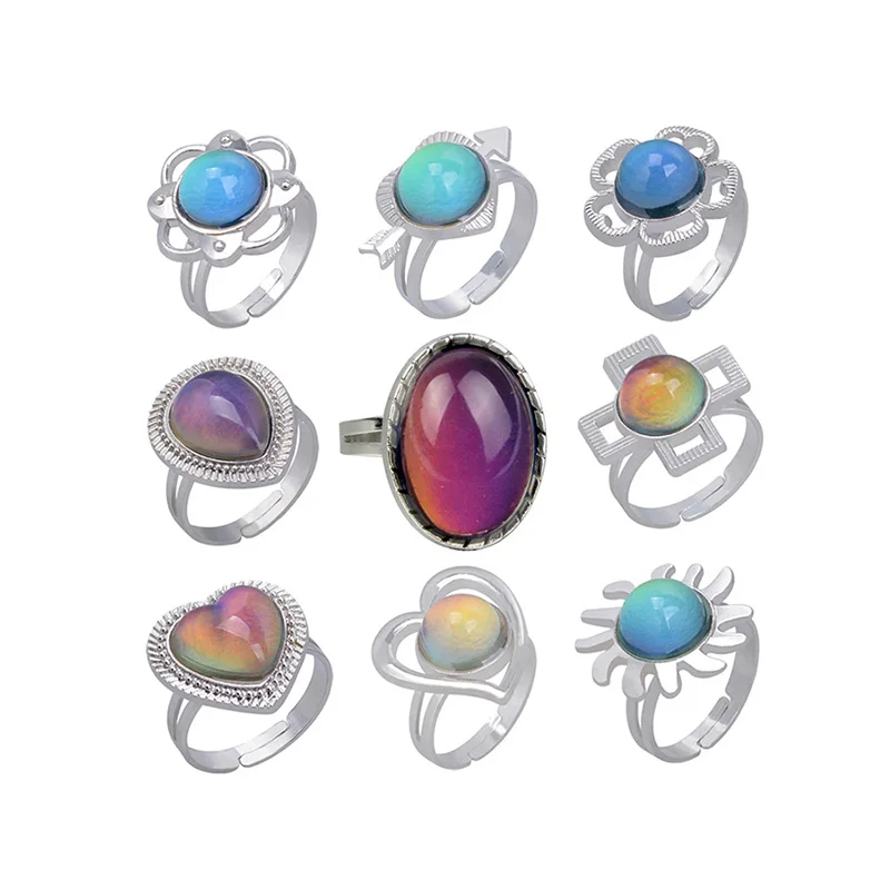 

Vintage Retro Change Mood Ring Round Emotion Feeling Changeable Ring Temperature Control Color Rings For Women