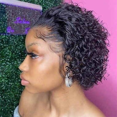 

pixie wigs for black women Factory wholesale human hair lace wig Morein machine pixie cut curly human hair wig
