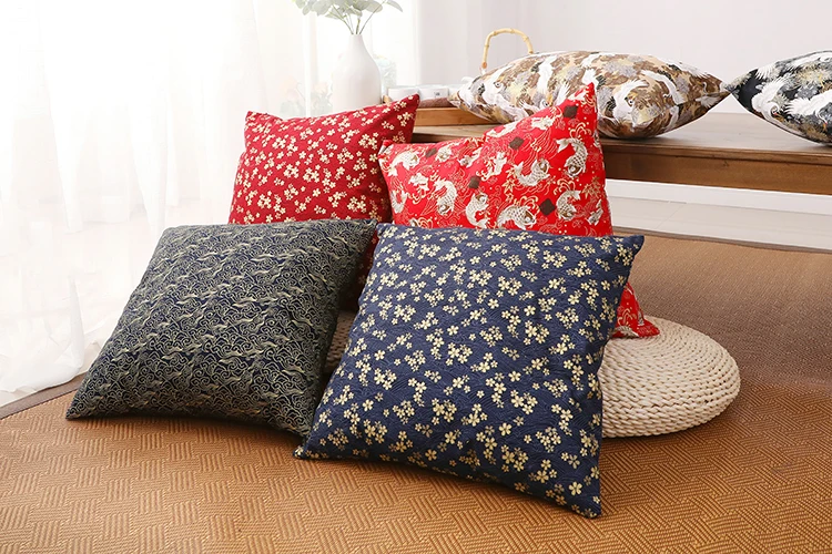 Japanese Style Crane Cloud Flower Design Unique Cushion Black Throw