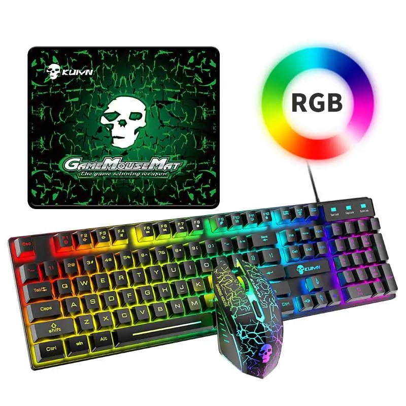 

3 in 1 T6 104 Keys Price In Black Mouse And Keyboard Gaming Rainbow LED Backlight usb 2.0 Steel Series Gaming Keyboard for PC, Black white