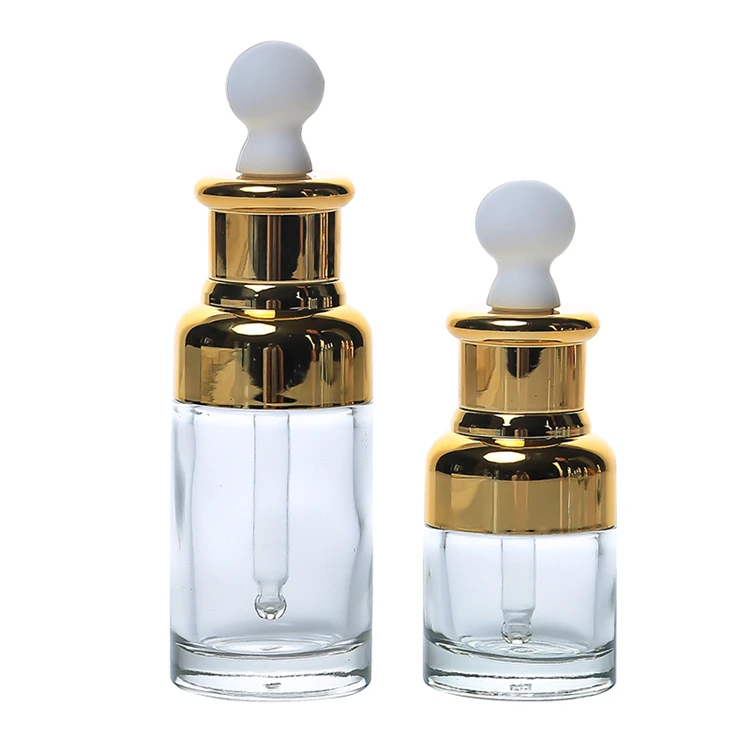 

Wholesale 20ml 40ml essential oil glass dropper bottle with gold and sliver dropper lid, Clear