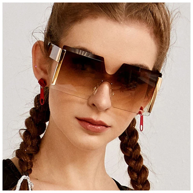 

Fashion 2021 Rectangle Gradient Light Decoration Rimless Sunglasses For Women