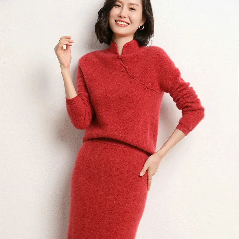 

Ladies Soft Fashion Knit Jumper Half Dress Women 100% Cashmere Sweater Skirt Suit Sets