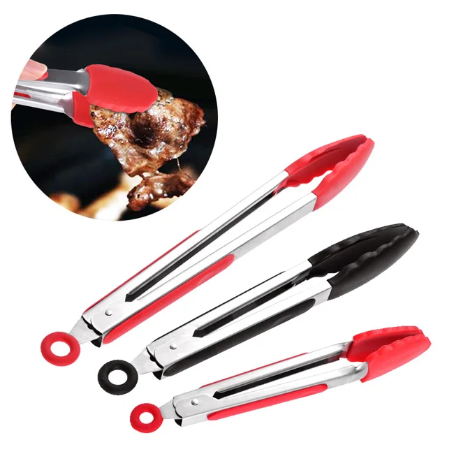

Dropshipping 7 9 12 Inches Heat Resistant Food Clip Stainless Steel Handle Kitchen Cooking Non-Stick Silicone Grilling Tong