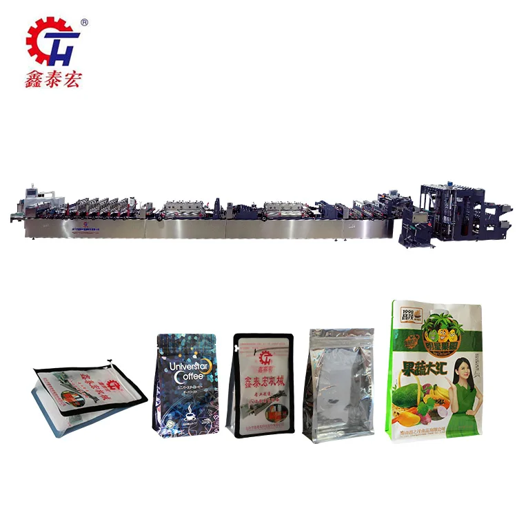 
Quad flat bottom pouch with taper bag making machine 