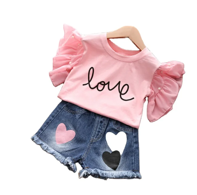 

2022 summer wholesale custom children 2 pieces cute cartoon baby kids clothing sets for girl