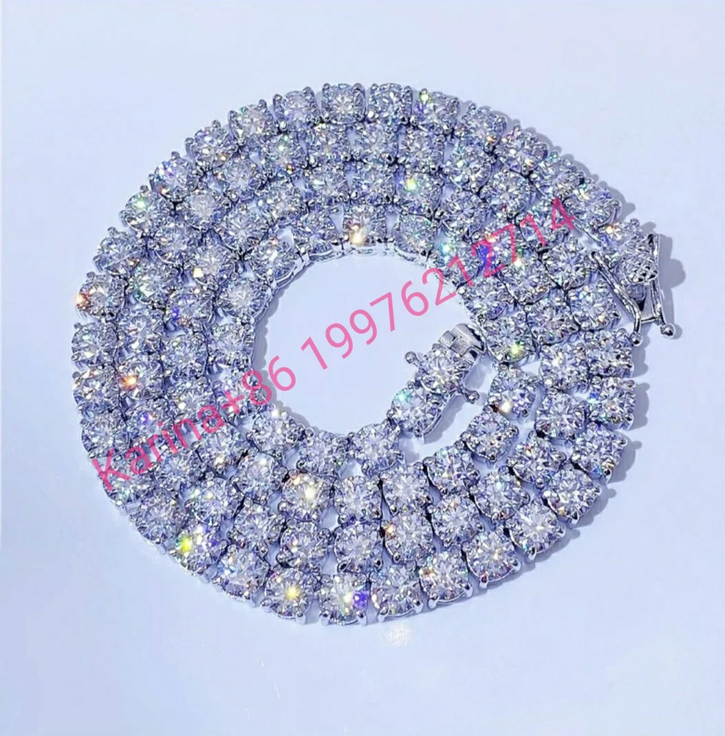 

Personalized Hip Hop Jewelry 6MM VVS Moissanite Diamond Tennis Chain 925 Sterling Silver Necklace