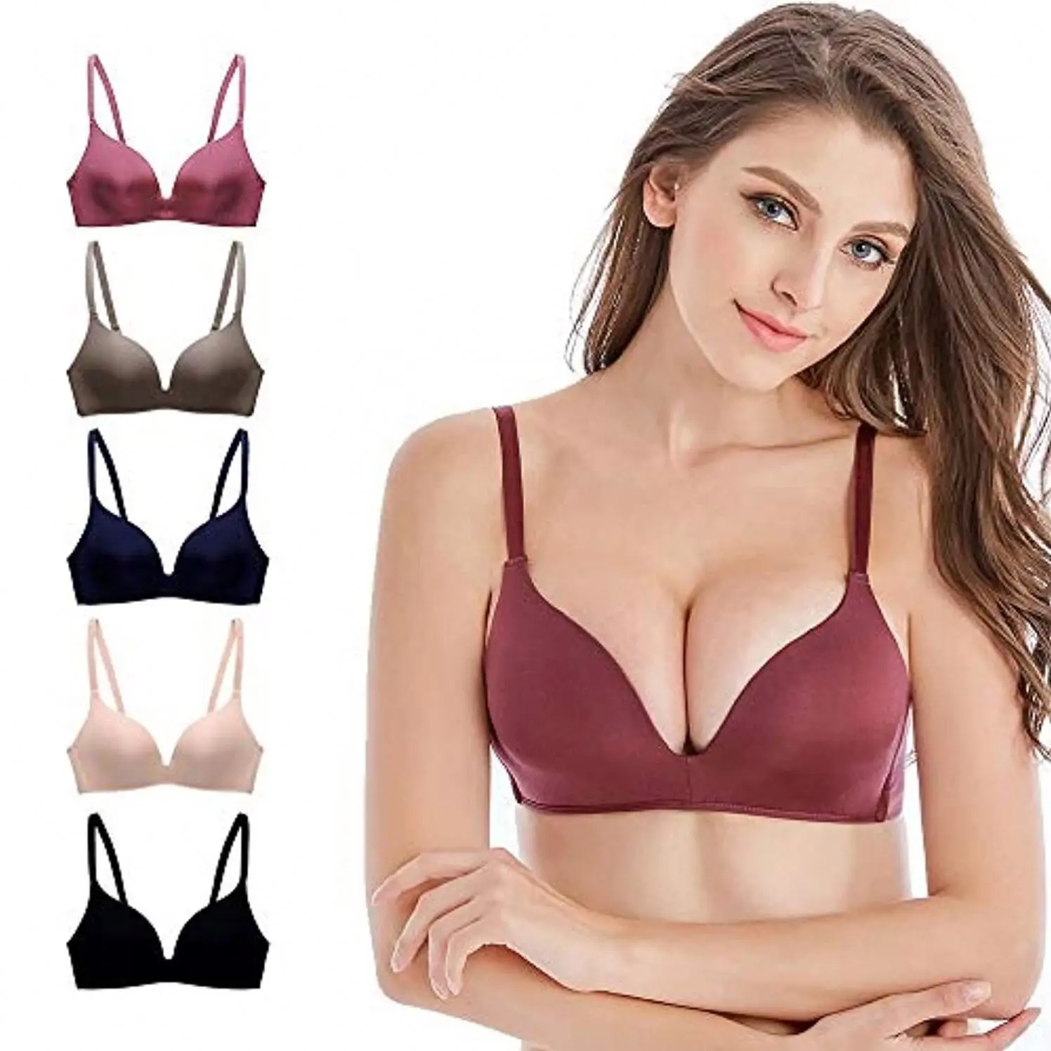 

Solid color small size cup wireless women comfort push up seamless young girls T shirt bra