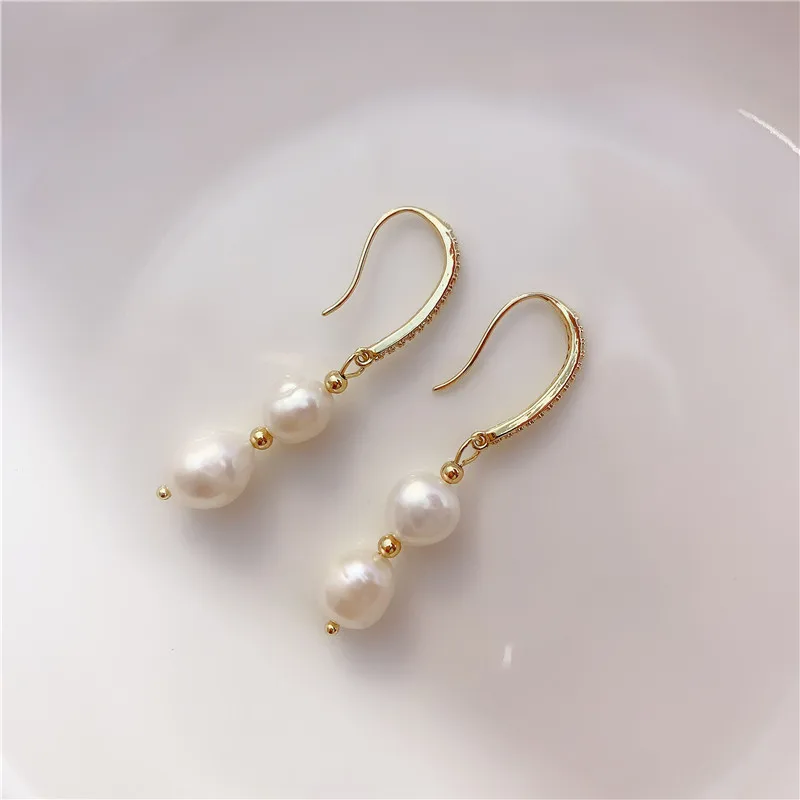 

Handmade Jewelry Gold Plated Real Natural Baroque Pearl Earrings for Women Jewelry