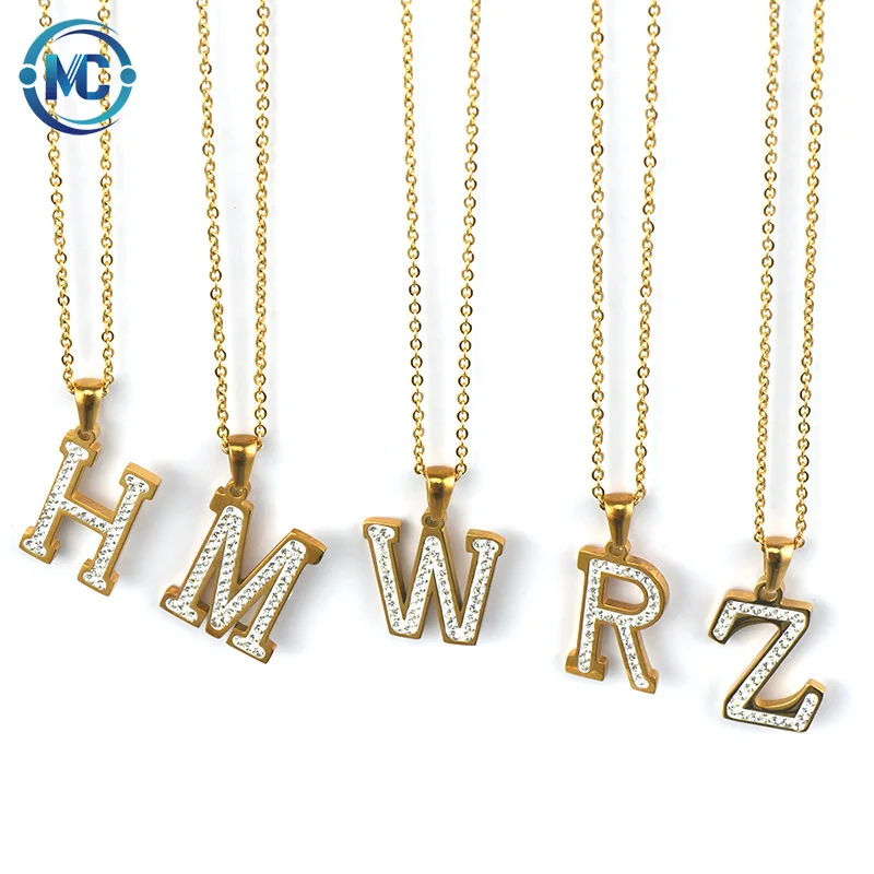 

2021 26 Capital Rhinestone Gold Capital Initial Necklace For Promotion