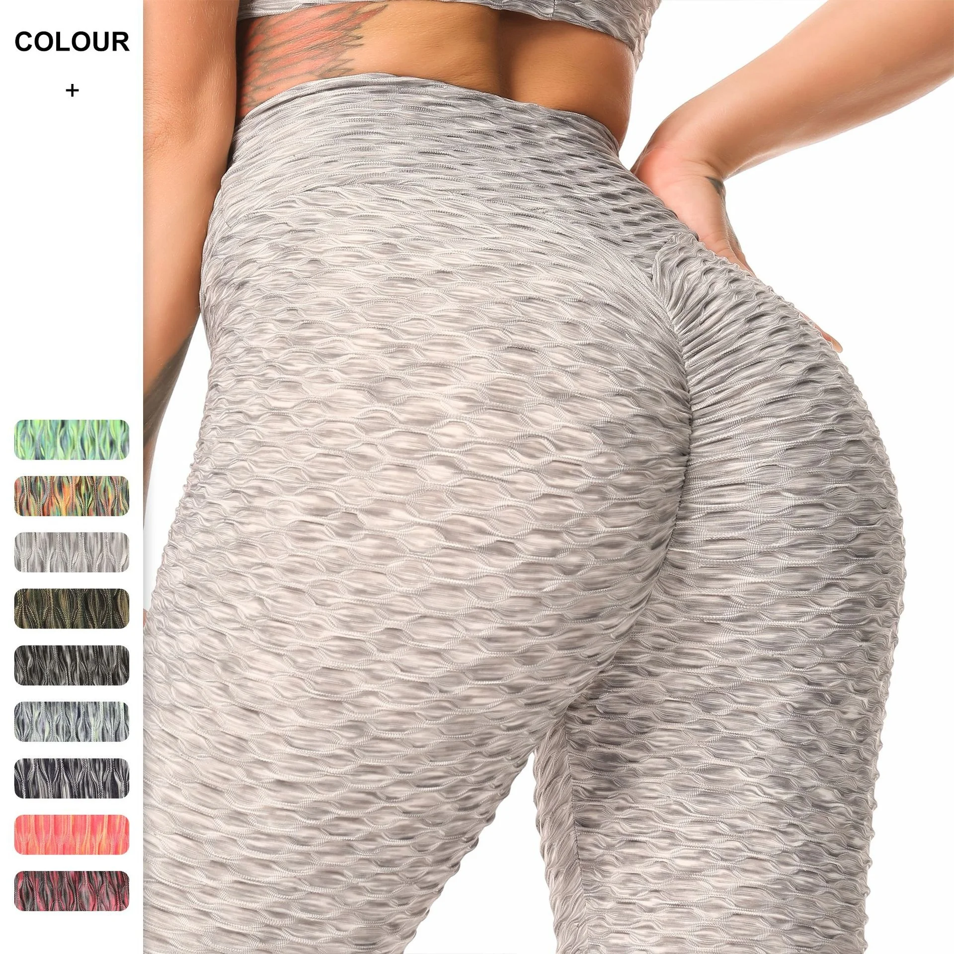 

2021 Women Top Sell Fitness & Yoga Wear Colorful Pant Textured High Waist Workout Scrunch Butt Cropped Capri Yoga Leggings