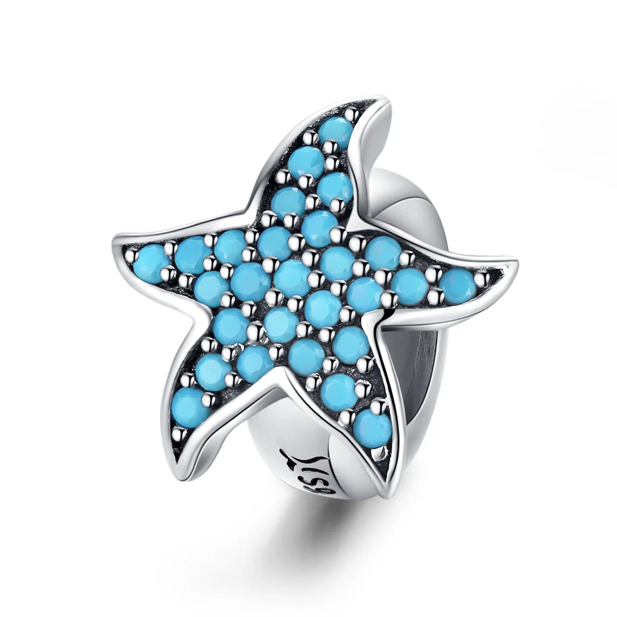 

BAMOER Blue Starfish Stopper Charm Silver 925 Original Beads fit Women Bracelet & Bangle Zirconia Charm with Silicone SCC1313