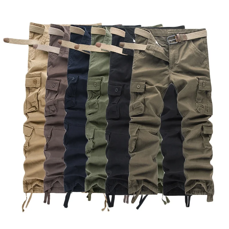 

Custom Logo Label Print 8 Pockets Loose Fit Stacked Cargo Pants Men Casual Streetwear, Khaki black brown camouflage