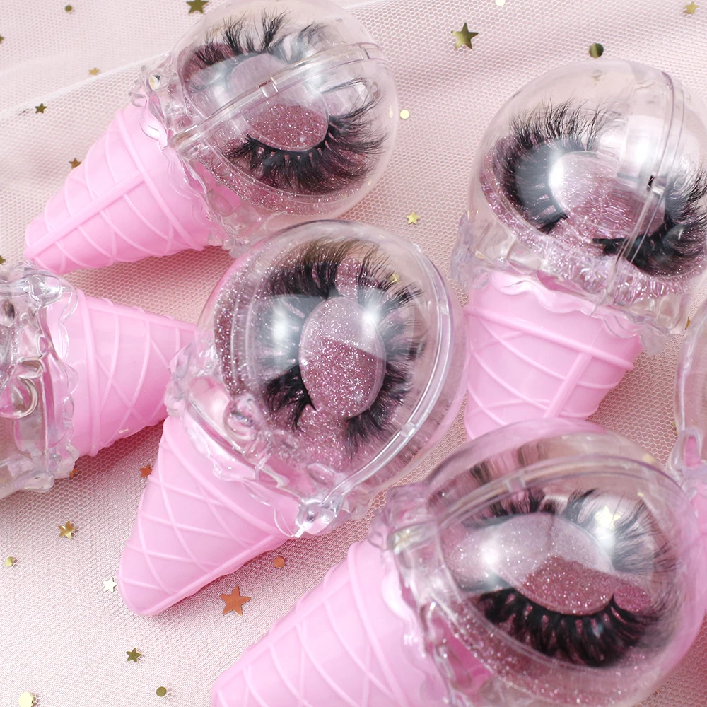 

wholesale price plastic 3D mink lashes box ice cream shape eyelash packaging boxes, Natural black