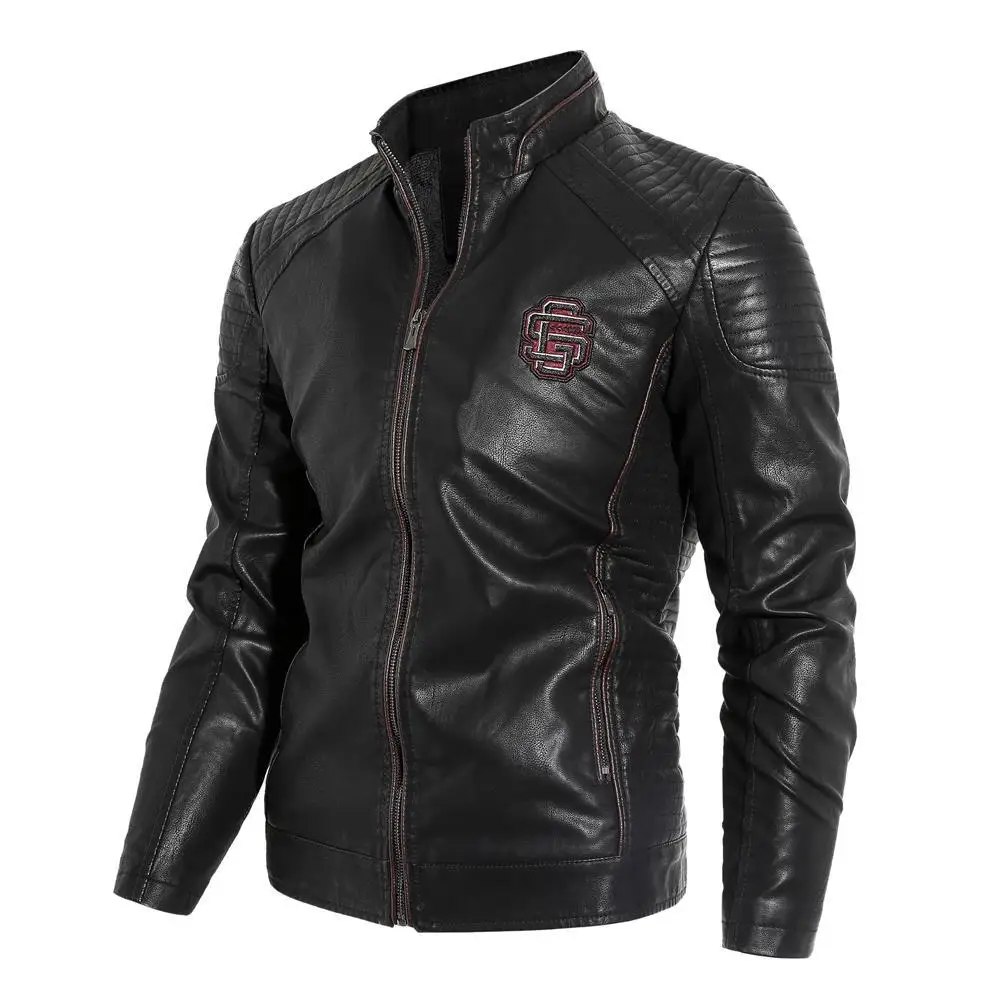 

2020 New Style Drop shipping Fur Lining Winter Fur Men's jacket Soft Synthetic Leather Motorcycle Jacket, Black, brown, claret