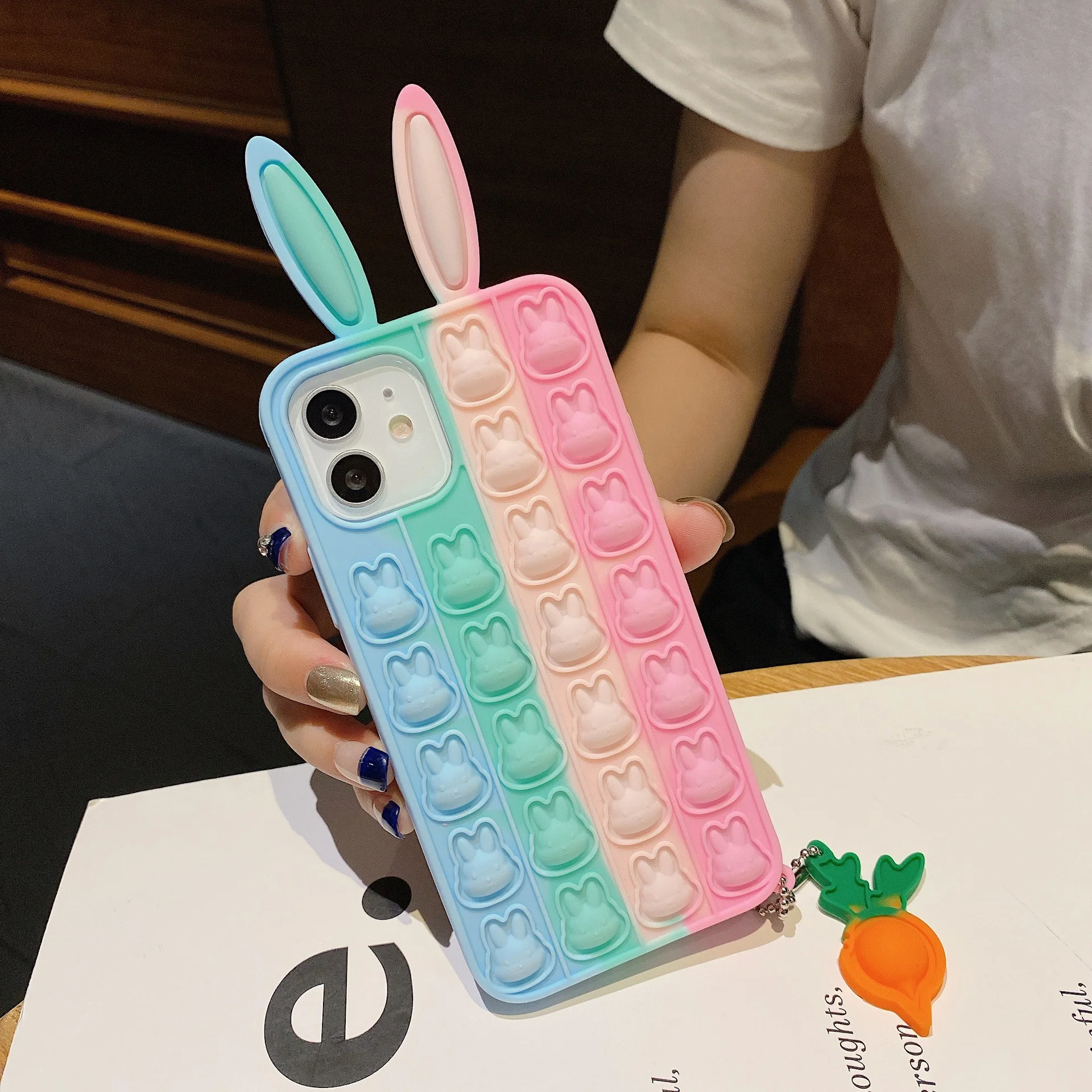 

2021 Popping it Phone Case for iPhone 11 Case Silicone Shockproof Back Cover Push Bubble Fidget Toy Phone Case for iPhone 12 13, A variety of color