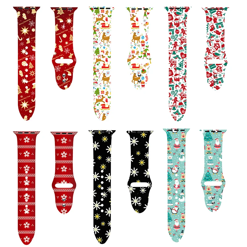 

BOORUI Christmas Hot silicone watch strap for apple watch band strap Fashionable printing For iWatch Series 6 5 4 3 2 1, A variety of patterns are available