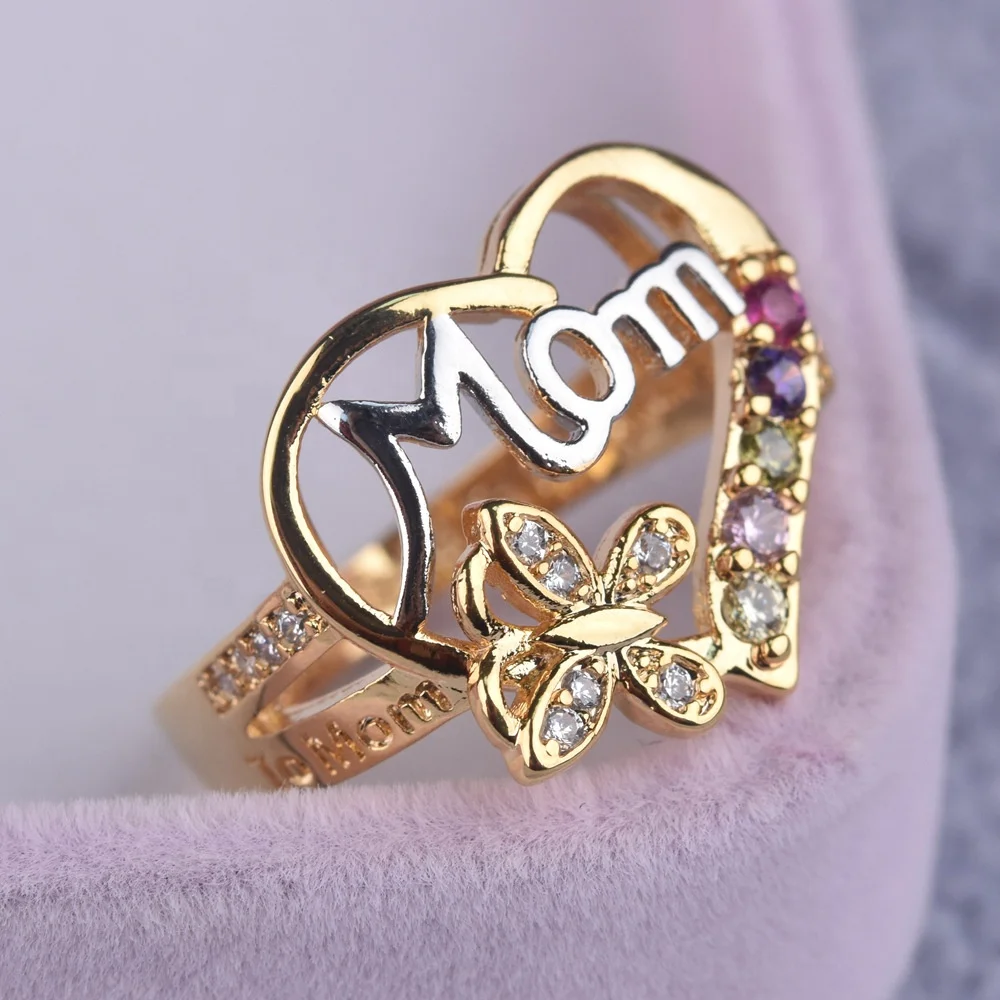

Magic Fashion Heart Shaped Love Mum Ring Two Tone Gold Silver Mom Family Birthday Best Gift For Mothers Day