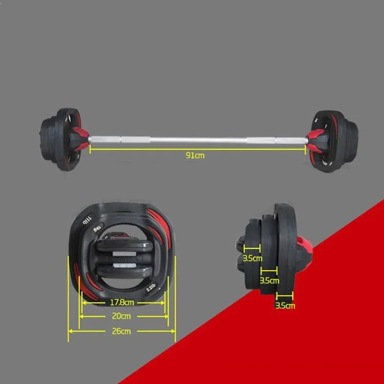 

20KG barbell set crocodile mouth barbell set household diving squatting boating weight lifting barbell pieces, Black+red
