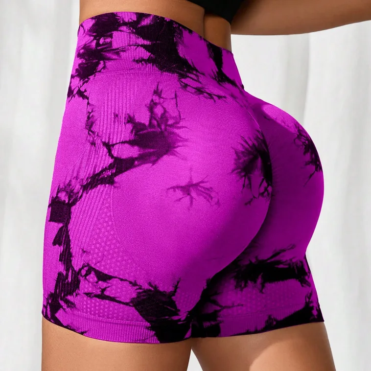 

custom tie dye women high waist gym fitness yoga shorts outdoor sports shorts women scrunched butt gym seamless shorts legging