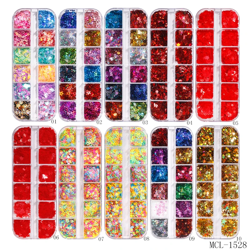 

2020 new design Colorful Bling Nail Art Glitter Designs Mix Shapes Sequins Diy 3d Paillette Nail Art Decorations, As the picture