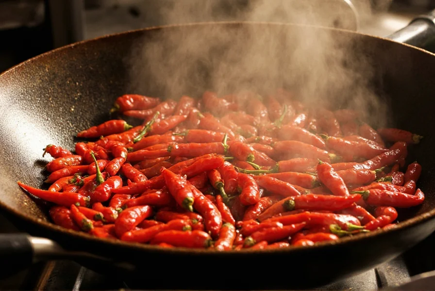 Sichuan-Chilischoten in traditioneller Wok-Zubereitung