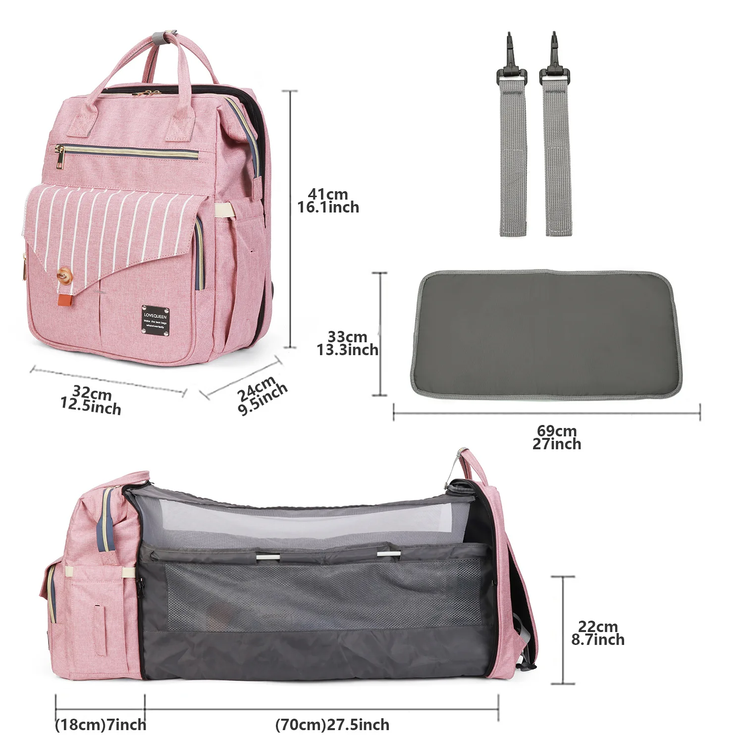 

2021 New Custom Diaper Bag Waterproof Diaper Bag Multifunctional Diaper Bag With Bed, As picture