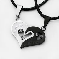 

Express Free Shipping Titanium Steel I Love You Letter Necklace Chain For Couple Jewelry 2 In1 Heart Pendant Necklaces Set