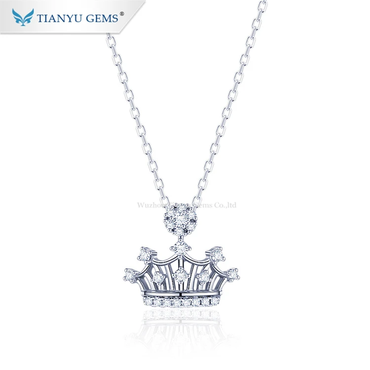 

Tianyu gems fashion crown shape moissanite diamonds pendants necklace 10k pure white gold