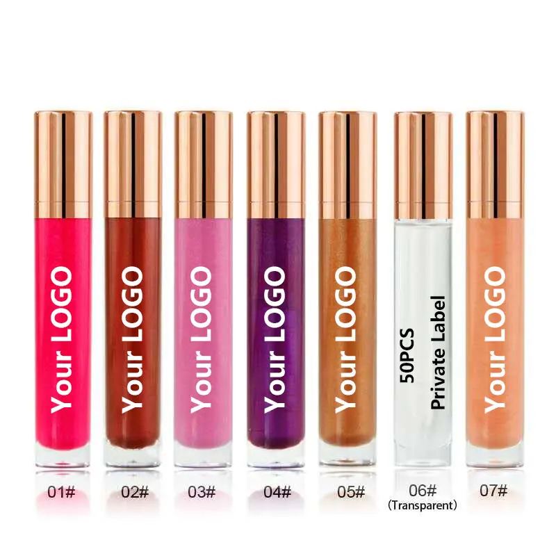 

Wholesale 7 Color Shiny Glossy Liquid Lipstick Glitter Lipgloss Private Label Clear Nude Lip Gloss Base