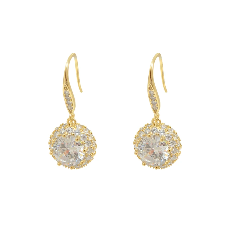 ED64539 Korean cute pave zircon round dangle hypoallergenic hook earrings fashion 14k gold plated women jewelry