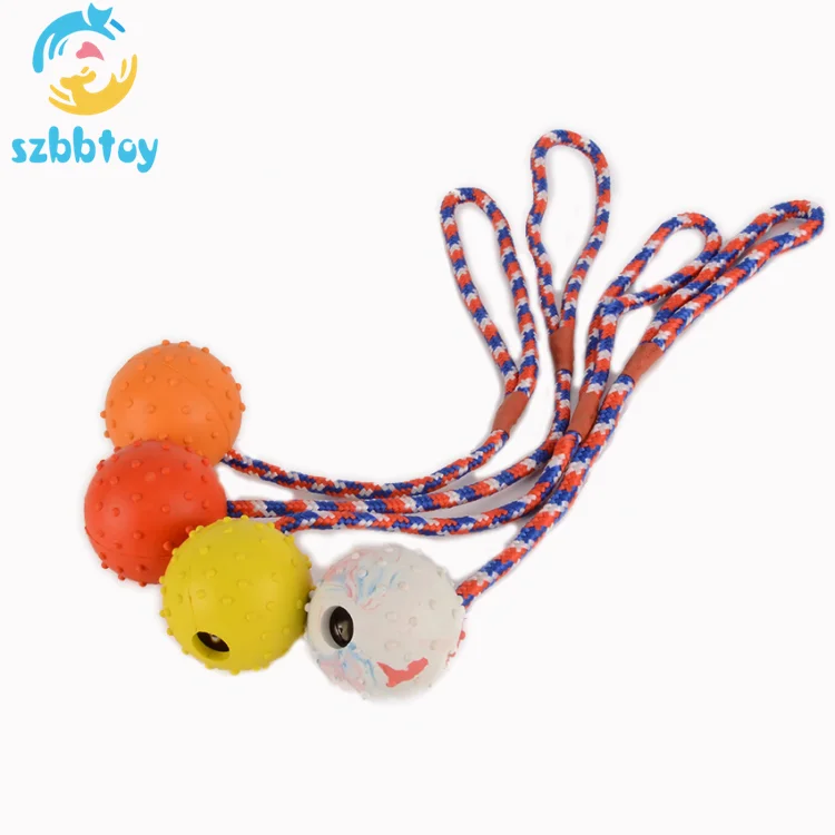 

Wholesale non-toxic vinyl soft Rubber ball with rope small bell dog toy for pet dog toy, 6colors