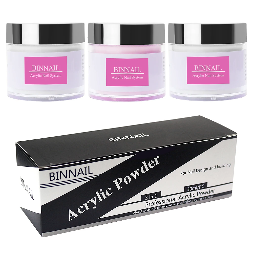 

BIN Professional Acrylic Powder 30ml/Pc Nail Acrylic Powder Pink White Clear 3 Pcs Acrylic Powder Kit For Nail Design