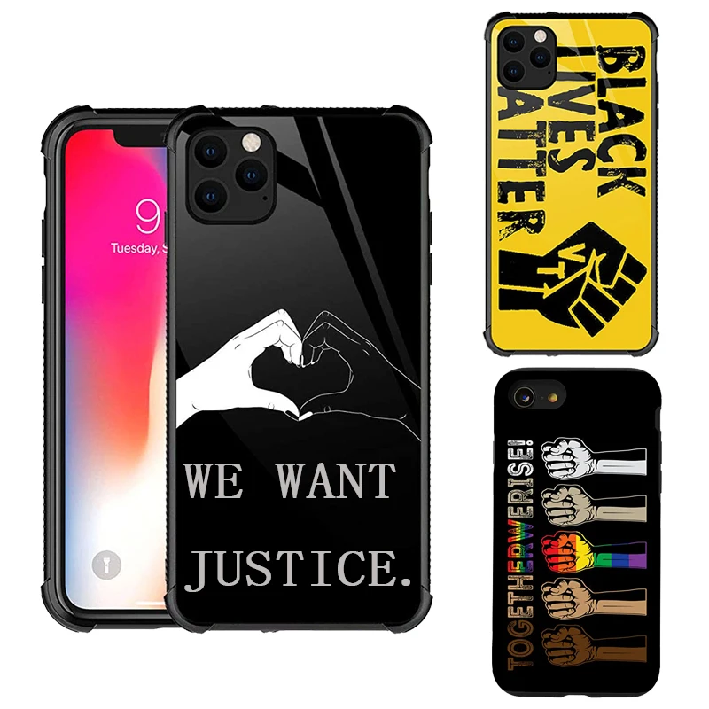 

Phone case luxury design glass mobile phone case For iPhone case print LOGO Together We Rise Black Lives Matter
