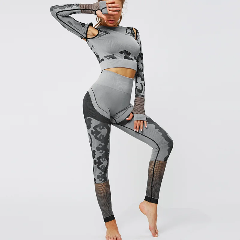 

Women Printing Sports Long Sleeve T Shirt Fitness Yoga Tights Pants Fashion Sexy Hollow Navel Comfortable Set, As picture