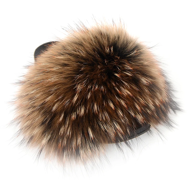 

High Quality Jelly Slides Outdoor Fluffy Fur Slides Furry Women Fox Fur Sandals Rainbow Fur Slippers, Pink,yellow,plum,orange,brown,black,green