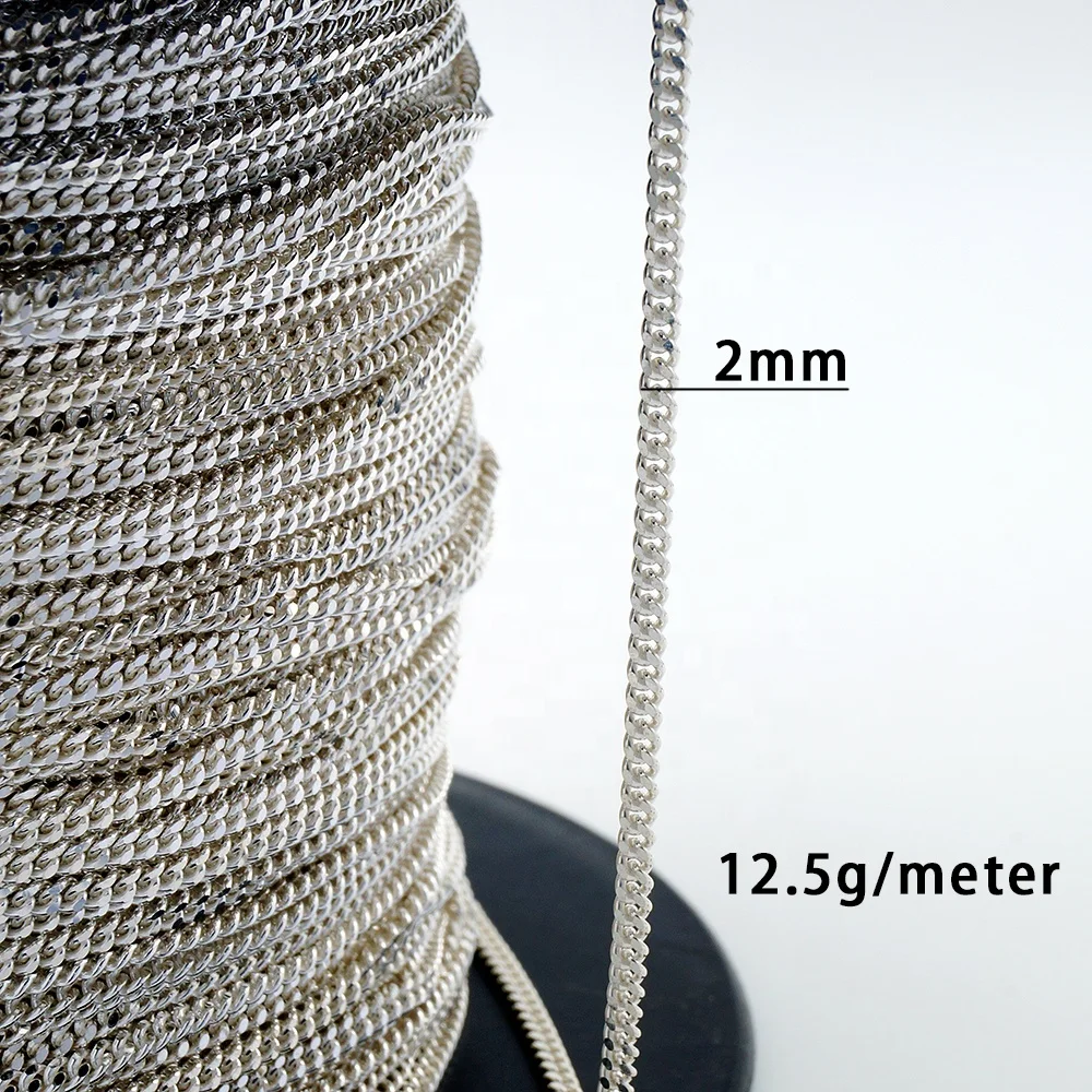 

Wholesale Custom Hip hop Diamond Cut Curb Width Cuban Link Chain Silver Chain