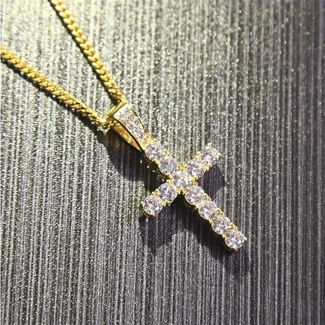 

Men's Cubic Zirconia tiny diamond Pendant Necklace Chain Necklace Cuban Link Cross Stylish European Hip-Hop Hip Hop Copper Rhine